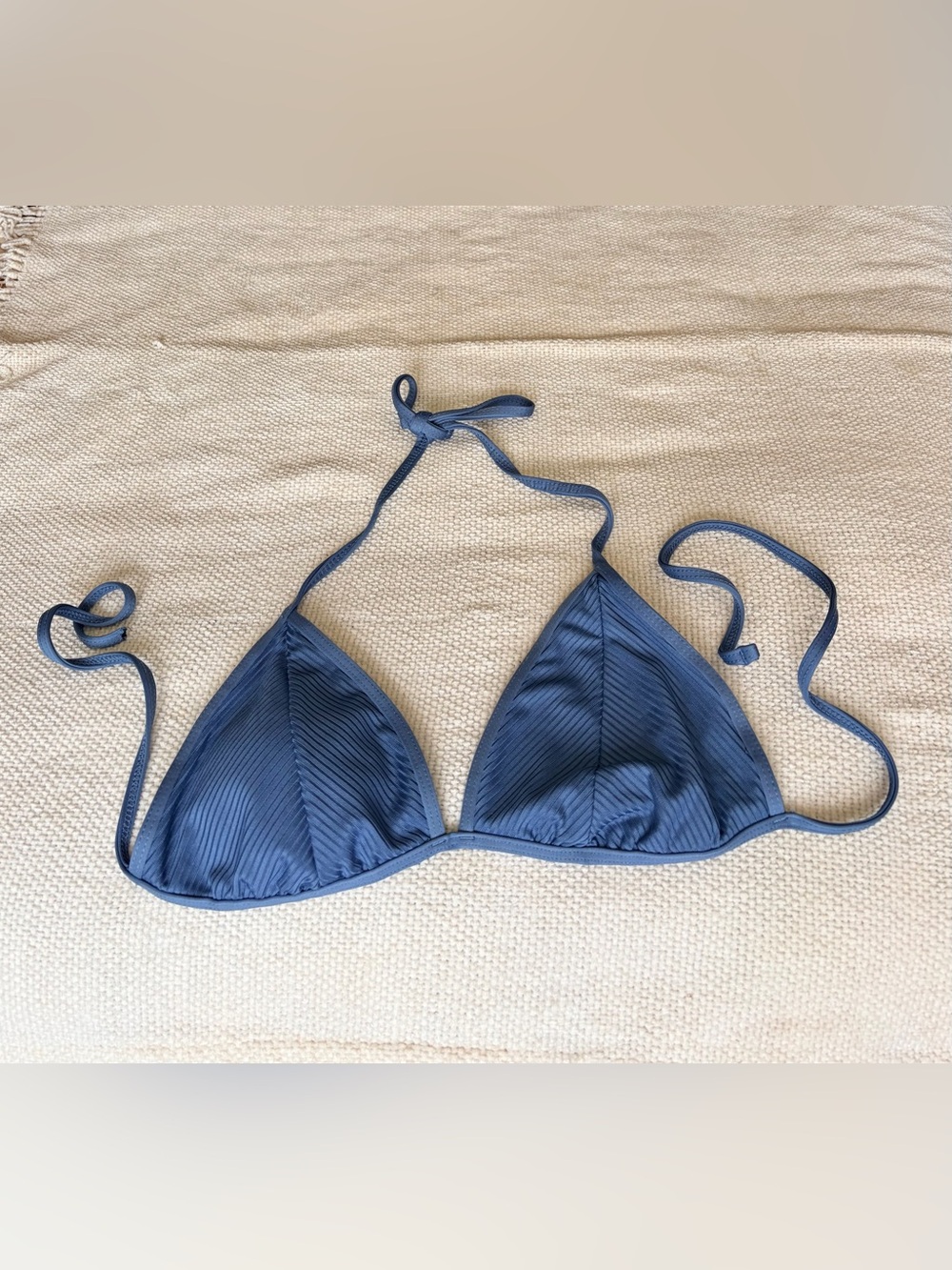 Navy Blue Textured Triangle Bikini Top — Size Small